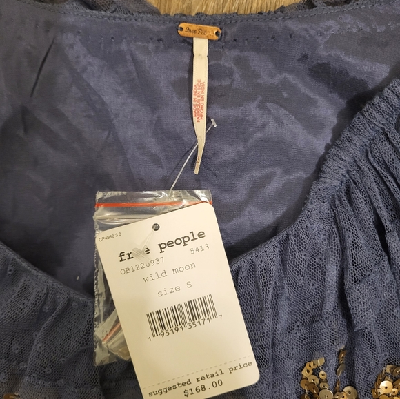 Free People Wild Moon Top Size Small Blue With Gold Sequins - Picture 4 of 9
